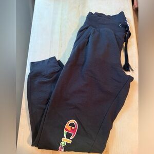 Champion Black Sweatpants with Multicolor Logo